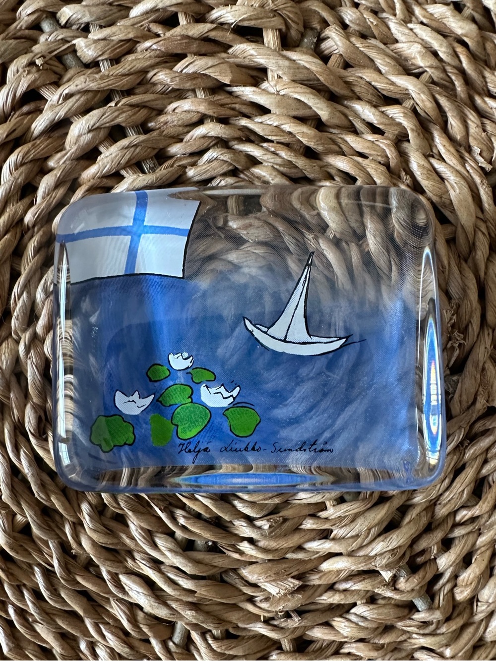 Ittala Summer In Finland Glass Card Paperweight Signed Helja Liukko Sundstrom - Picture 2 of 6